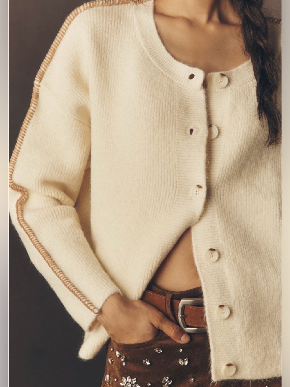 Oversized pilcro whipstitch cardigan - Picture 3 of 7
